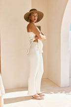 calça tricô canelada reta off white mykonos