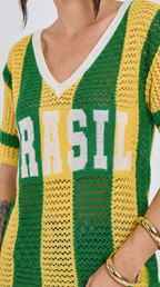 blusa tricot manga curta listrada verde e amarelo brasil copa 2026 + frete grátis