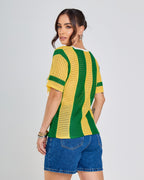 blusa tricot manga curta listrada verde e amarelo brasil copa 2026 + frete grátis
