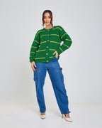 cardigan listrado tricot brasil copa 2026 canarinho + frete grátis