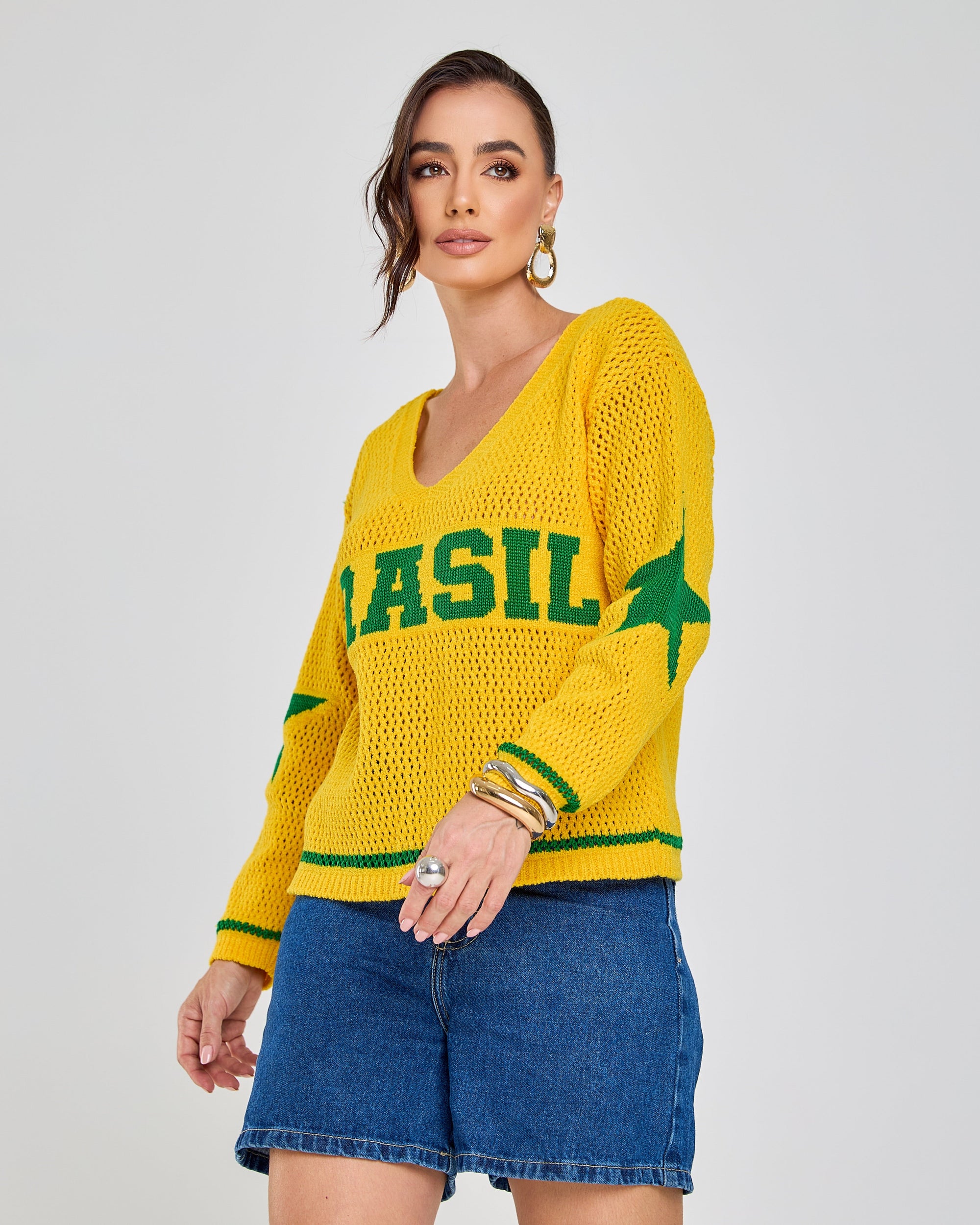 blusa tricot brasil core copa 2026 amarelo camisa dez + frete grátis