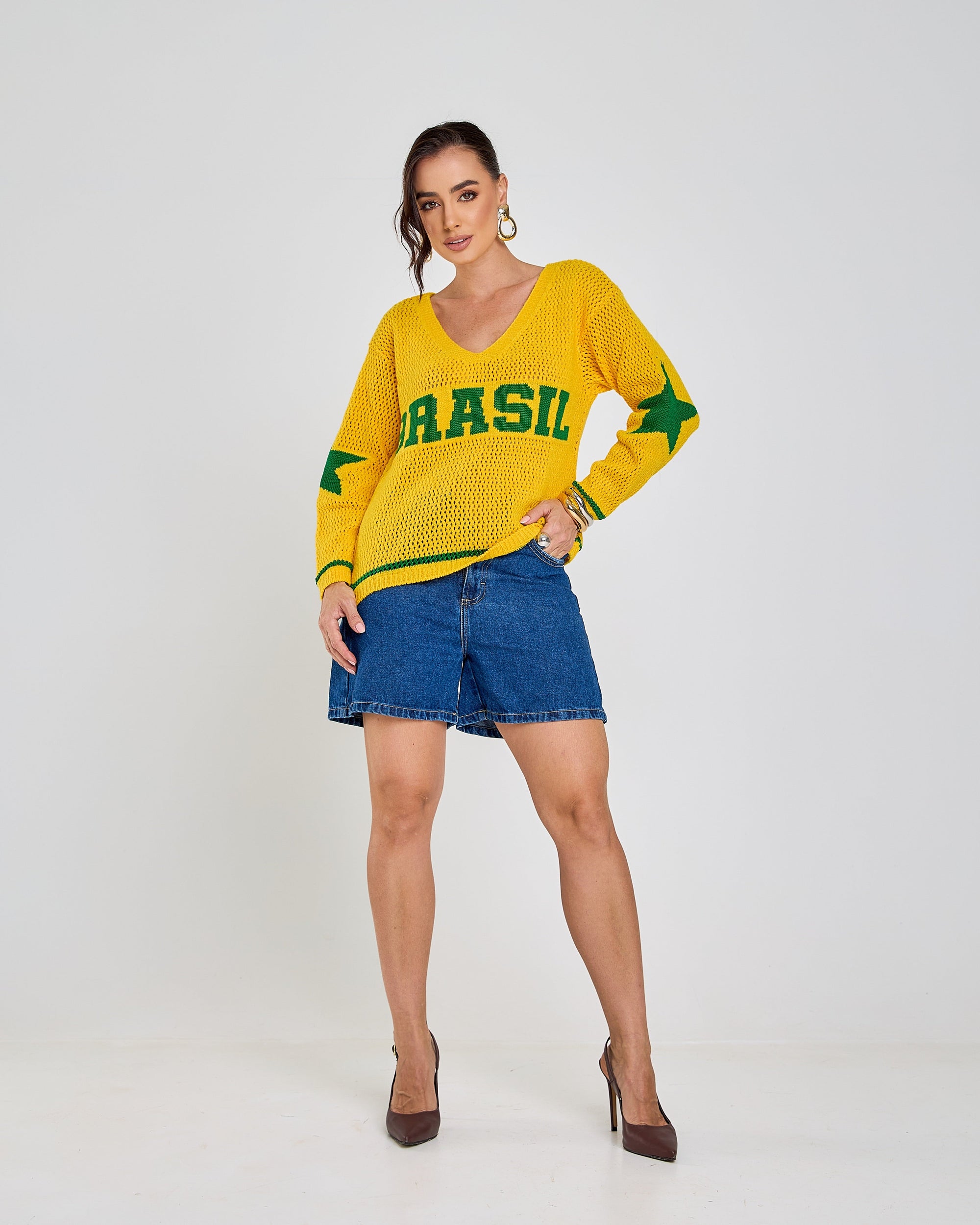 blusa tricot brasil core copa 2026 amarelo camisa dez + frete grátis